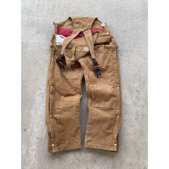 Carhartt Insulated Bib Overalls Mens 44x34 Brown R41 BRN Quilt Lined‎ Workwear - Picture 1 of 16